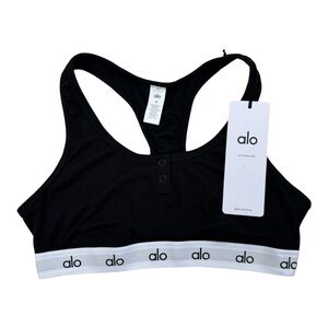 Alo yoga Icon Ribbed Henley Bra, Black, Medium